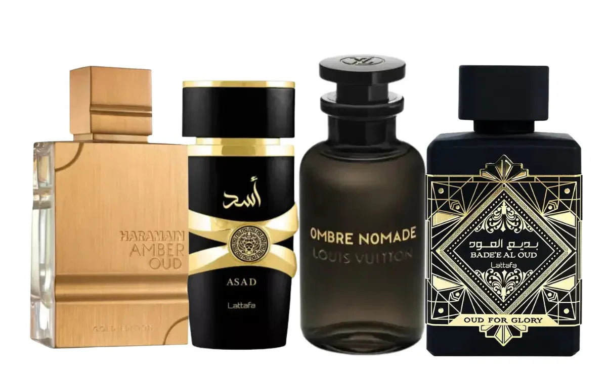 4 smaržu komplekts | Oud For Glory, Asad, Ombre Nomade, Amber Oud 100ml