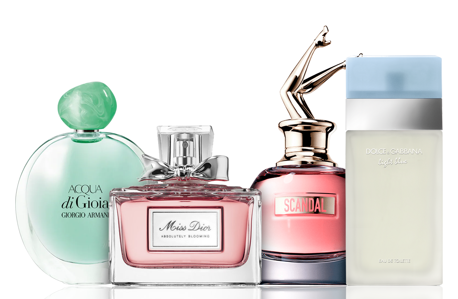 4 smaržu komplekts | Acqua di Gioia, Light Blue, Scandal, Miss Dior 100 ml
