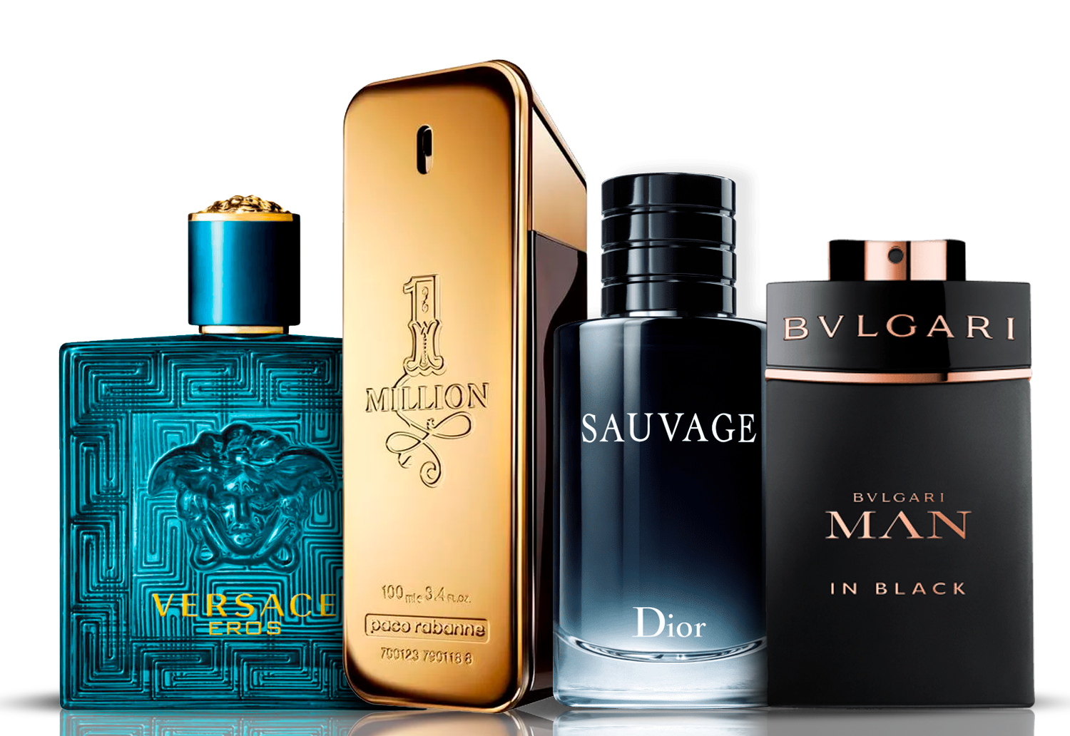 4 smaržu komplekts | Eros Versace + One Million Paco Rabanne + Bvlgari Man in Black + Sauvage Dior 100 ml